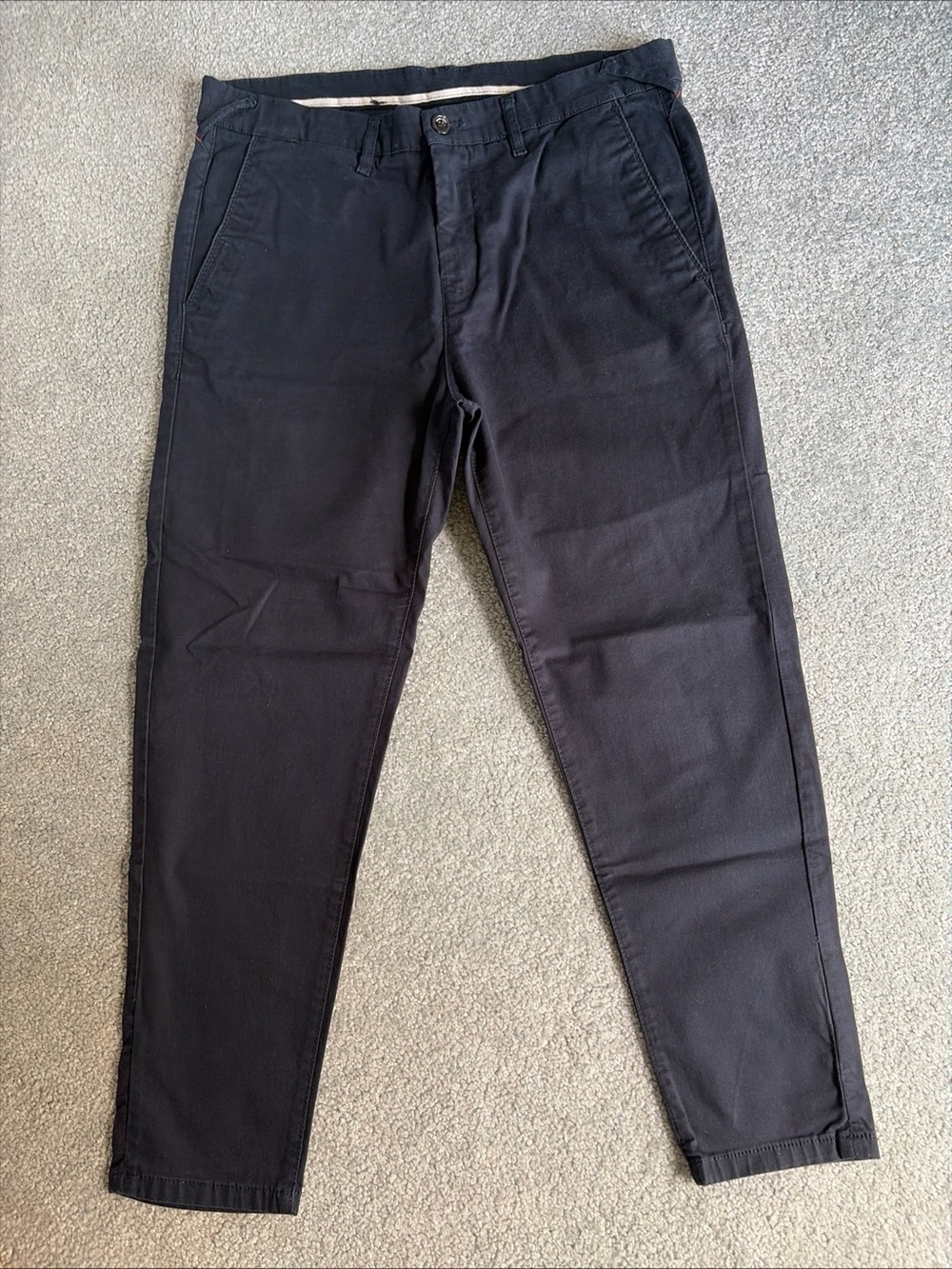 Zara Man Pants Navy Blue  Zip Fly 36”x26” Flat Front slim-tapered Chinos Sport